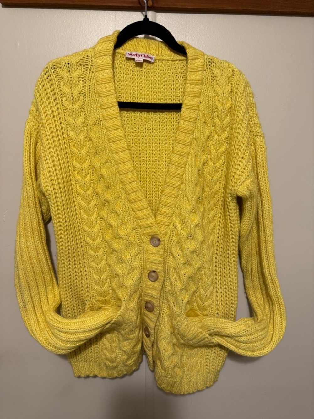 See By Chloe Bright Yellow Cable-Knit Button Cardigan size 4